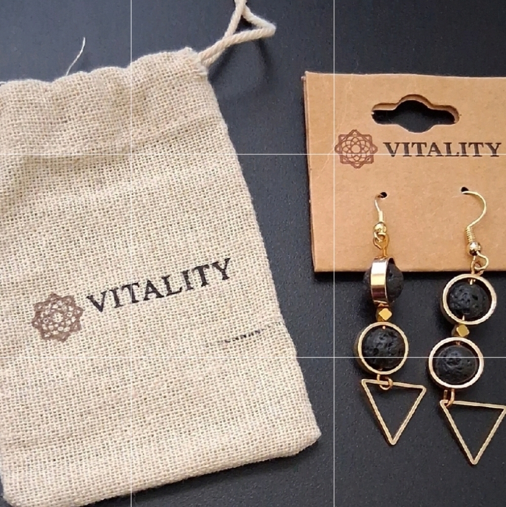 Vitality Gold and Black Triangle Earrings